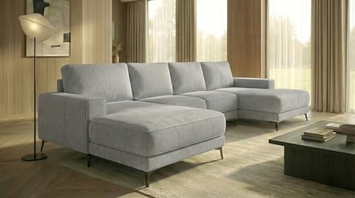 A&J MöbelLand Wohnlandschaft U-Form mit Schlaffunktion und Bettkasten VALTOR – Modulares Ecksofa, Schlafsofa mit Stauraum