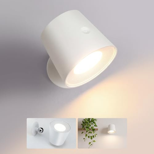 Homefire LED Wandleuchte Innen ohne Stromanschluss - Wandlampe Akku | Kabellose 360 Drehbare Wandstrahler Touch Control Nachtlicht Treppe Flur Wohnzimmer Schlafzimmer Kinderzimmer Weiß 1 Stück