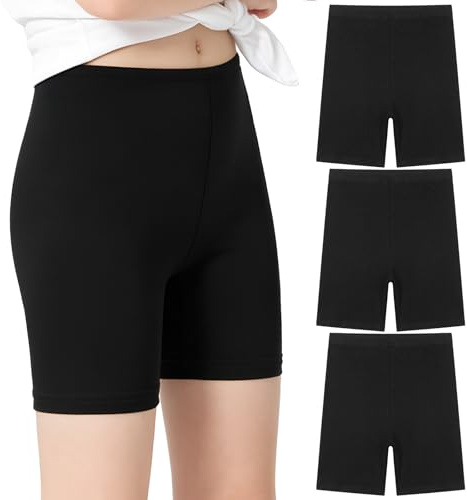 KOOOGEAR Girls Boys Cycling Shorts 3 Pack, Cotton PE Dance Gymnastic Shorts for Age 5-12 Teen Kids, Breathable Under Dress Cycle Shorts