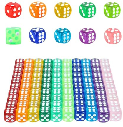 HAXIHA 100 Stück Würfel,Durchscheinende Farben Würfel Set,16mm Sechsseitiger Würfel,Spielwürfel Bunt,für Würfelspiele,Tischspiele,10 Farben