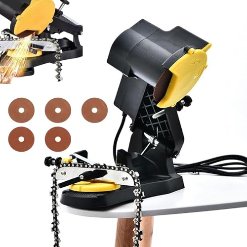 Electric Chainsaw Sharpener,85W Professional Electric Chainsaw Sharpening Device with 5 Grinding Discs,35° Adjustable Angle Bench Grinder,for Universal Chainsaw Chains