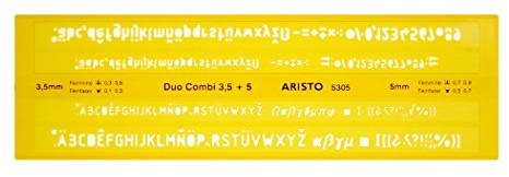 Aristo AR5305 Schriftschablone 3,0 mm und 5,0 mm Duo-Kombi gerade Mittelschrift (formstabiler PET-Kunststoff) orange-transparent