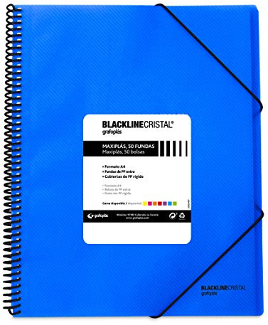 Grafoplas 39835230 Carpeta de Fundas de Polipropileno, A4, Color Azul, 50 Fundas, Maxiplás Blackline Cristal