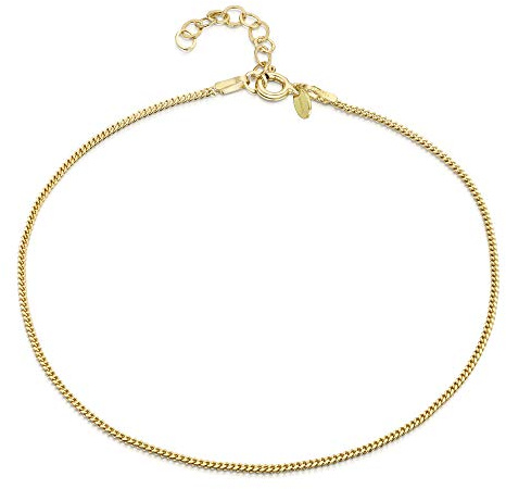 Amberta 925 Sterlingsilber Vergoldet 18K Fußspange – 1,5 mm Panzerkette Fußkettchen Armband – 22 bis 25,5 cm – Flexibel Verstellbar
