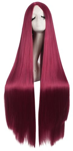 MapofBeauty 100 cm Schnitzen Lange Lockige Anime Party Perücke, Blood Rot | 40 Zoll Cosplay Perücke