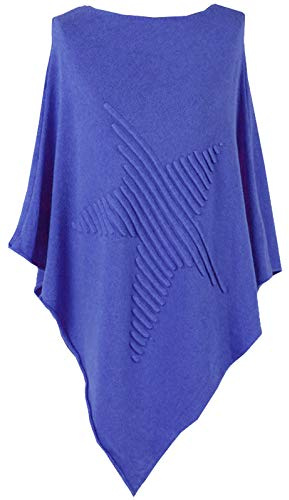 Ladies Italian Knitted Lagenlook Star Poncho Womens Ribbed Star Asymmetric Hem (Royal Blue, one Size fit to (10-20))