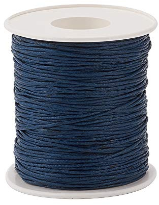 PandaHall 100 Yards/Roll Braided Cotton Cord 1mm Waxed Cotton Cord String for DIY Jewelry Making(PrussianBlue)