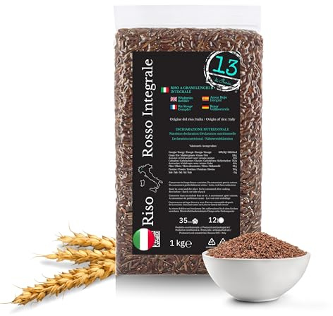 Riz Rouge Complet d'Italie 1 kg – Riche en Fibres – Sans Gluten | 1 kg de riz rouge complet d'Italie, cultivé à Vercelli, riche en fibres et naturellement sans gluten