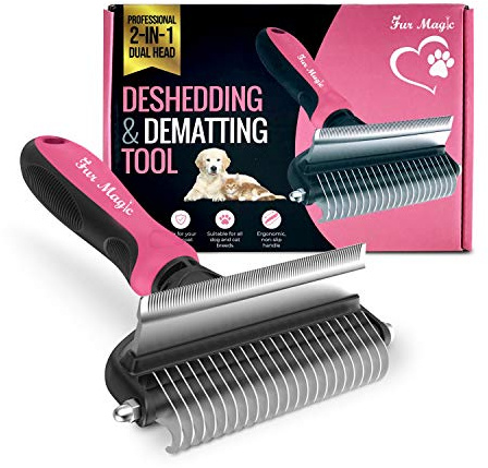Fur Magic Deshedding & Dematting Tool, 2-in-1 Double-Sided Grooming Brush
