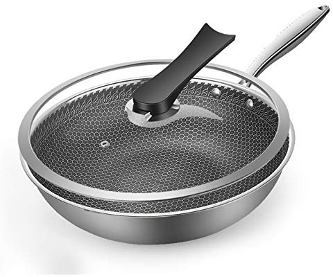 Sauteuse Professionnelle Antiadhésive En Acier Inoxydable Avec Couvercle - 28 Cm - Plaque à Induction Avec Couvercle En Verre Trempé Et Poignées Résistantes à La Chaleur,A-32CM
