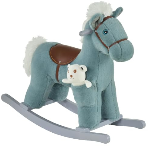 HOMCOM Ride-On Rocking Horse Realistic Sounds for Child 18-36 Months Blue | Kids Plush, Toy Rocker, Plush Toy