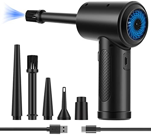 Fulljion Compressed Air Duster, 3-Gear to 51000RPM Electric Air Duster Portable Air Blower with LED Light, 6000mAhRechargeable Cordless Air Duster for Computer Keyboard Fast Charge(Black)