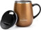GRANDTIES Insulated Coffee Mug with Handle - Sliding Lid for Splashproof 460ml Shape Thermos Mug with Double Wall Vacuum Stainless Steel Keeps Drinks Hot & Cold - Cognac Metallic