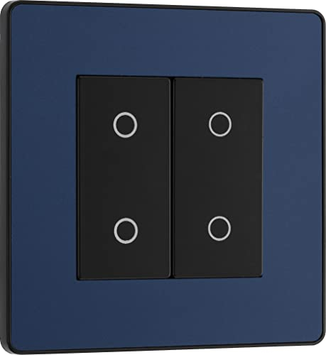 BG Electrical Secondary/Slave Double Touch Dimmer Light Switch, 2 Way, Screwless Front Plate, Evolve, Matt Blue, PCDDBTDS2B