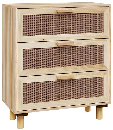 vidaXL Sideboard mit Schubladen Schrank Anrichte Beistellschrank Kommode Schubladenschrank Braun 60x30x70cm Massivholz Kiefer Natur-Rattan