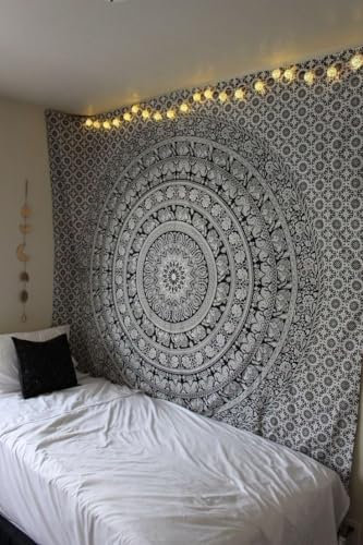 Craft Trade Wall Tapestry for Bedroom Aesthetic Psychedelic Bohemian Mandala Wall Hangings Trippy Black and White Tapestries HippieBoho Room Decor Twin Bedspread - 127x152 CM (50x60 Inch)