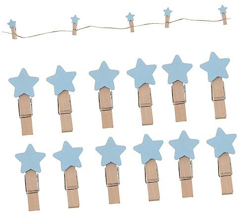 Cabilock Pinces en Bois Étoiles 3,5 Cm Bleu Lot de 100 Clips Photo Décoratifs en Bois Naturels pour Scrapbooking DIY, Décorations Fêtes Et Supports Notes