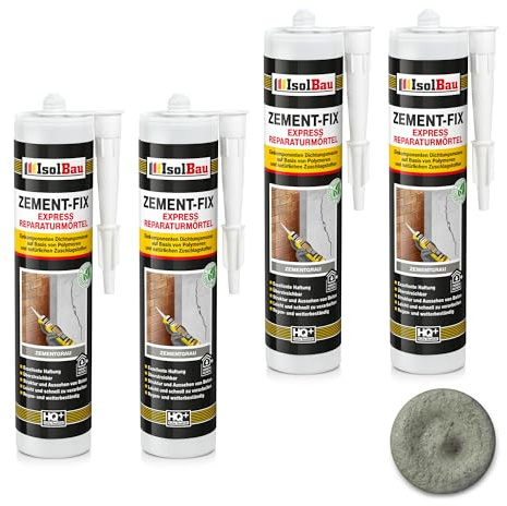 Isolbau Zement-Fix 4 x 300 ml Zementgrau Express Reperaturmörtel - Dichtungsmasse für Fugen & Risse im Innen- & Außenbereich, Kartusche