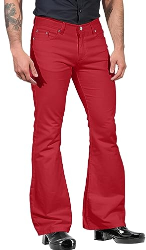 Beokeuioe Herren Schlaghose 70er Jahre Karneval Disco Outfits Ausgestellte Hose 70er Jahre Herrenhose Karneval Mottoparty 70er Hippie Kostüme Bootcut Bell Bottom Hose 60er Jahre Bekleidung