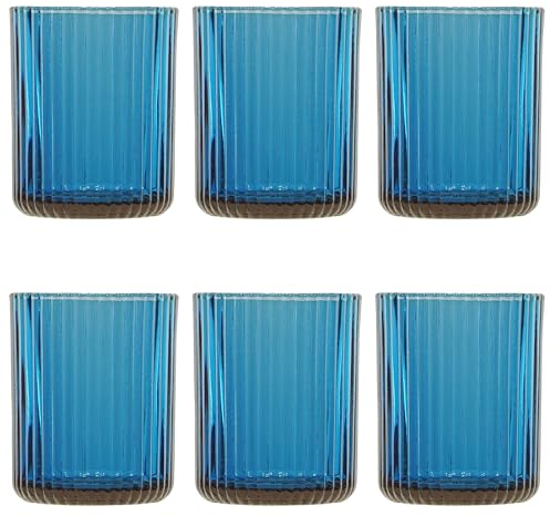 KEDEA Lot de 6 verres à eau en verre coloré, élégant et lavable, au lave-vaisselle, verres en pâte, couleur multicolore, collection Charleston verres d'eau bleu