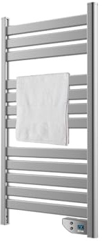 EVVO Toallero Eléctrico C500 Acero - Radiador Electrico Bajo Consumo 450W, Tendedero Electrico para Baño, Pantalla LED, Temporizador 2h, Seguridad Sobrecalentamiento, IPX4, Incluye Kit