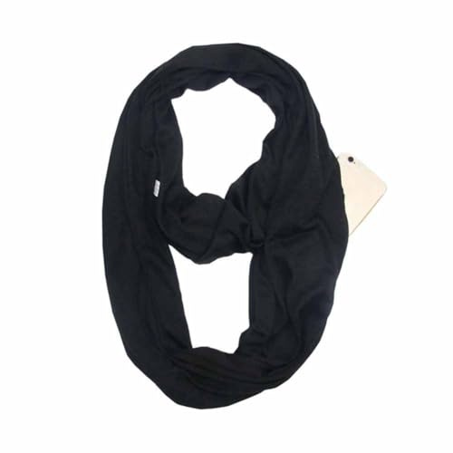 SHTGOI oändlighetshalsduk enfärgad halsduk med dold ficka med dragkedja lätt resehalsduk infinity cirkelhalsduk bomull bandanas mjuk tubhalsduk för kvinnor och flickor, svart, 180*50cm