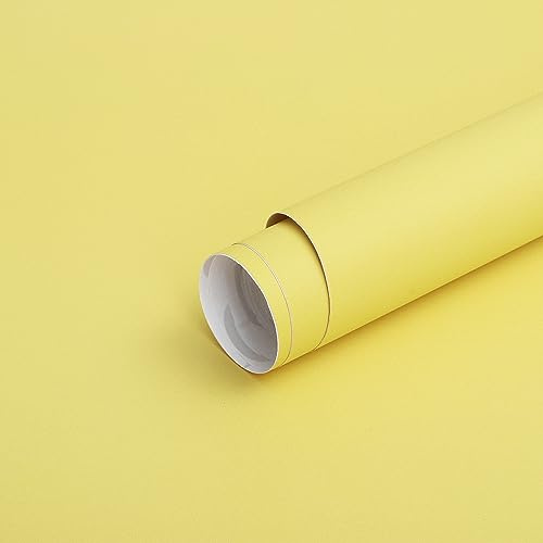 Timeet Self Adhesive Wallpaper Yellow Matt Surface Sticky Back Plastic 40x300cm Contact Paper Solid Colour Yellow Furniture Sticker Peel and Stick Wallpaper Waterproof Vinyl Film for Cabinet Wall