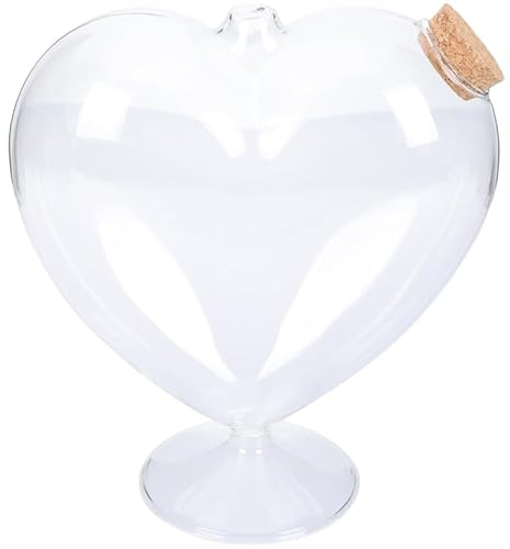 ABOOFAN Pot De Bonbons En Verre Coeur Avec Bouchon De Liège 7.48X6.30X2.36 Pouces Contenant Transparent Pour Rangement Alimentaire Cuisine Fête Maison