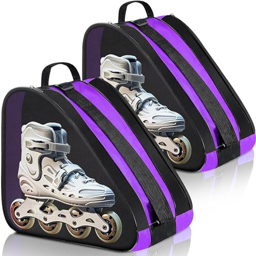 CHENGU 2 Pack Roller Skate Bag Large Capacity Breathable Ice Skate Bag with Adjustable Shoulder Strap Figure Skating Bag Skate Accessories for Boys Girls Adults (Purple)