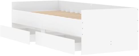 Gecheer Giroletto con cassetti, letto in legno con contenitore, struttura singolo o matrimoniale, bianco 75x190 cm, legno multistrato, doghe robuste, per arredamento camera da letto