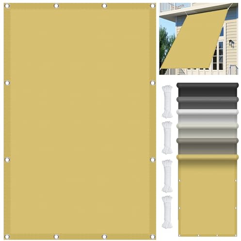 Tenda a Vela Parasole Rettangolare 4 x 7 m Impermeabile, Rettangolare Panno Ombreggiante con Occhielli Protección Rayos UV 98% per Arredo Esterno Giardino, Color Crema