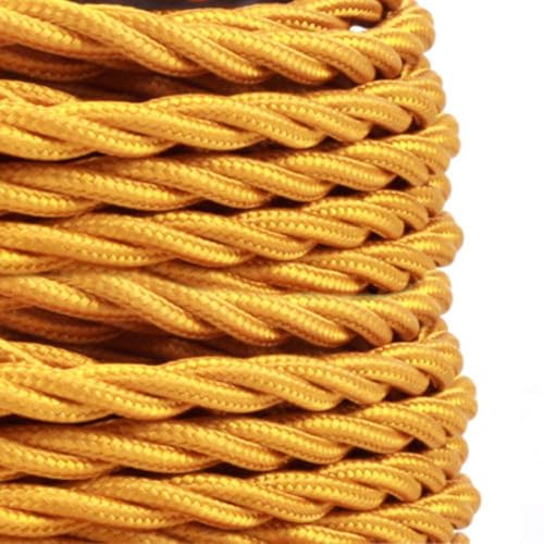 Vintage Braided Cable 10 Meters, 2 Core Antique Twisted Woven Silk Lighting Cable Flexible Fabric Wire, DIY Electrical Cord For Pendant Wall Plug in Lightning Appliances, DIY Projects (Gold)