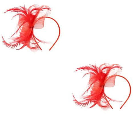 SOIMISS 2st Tea-Party-Hut Aus Mesh Fascinator Für Mädchen-teeparty Damenhüte Vintage-hüte Hüte Für Damen Modisch Elegant Plume Fascinator Haarband Kleine Fascinatoren Rot Seide