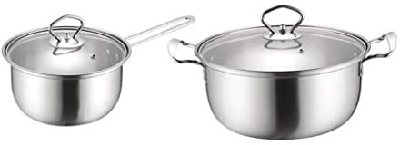 UQACHG Juego de 2 ollas y 4 Piezas, Olla de Acero Inoxidable, Olla a presión, Olla para cocinar, Olla para Leche, Olla a Vapor, Utensilios de Cocina