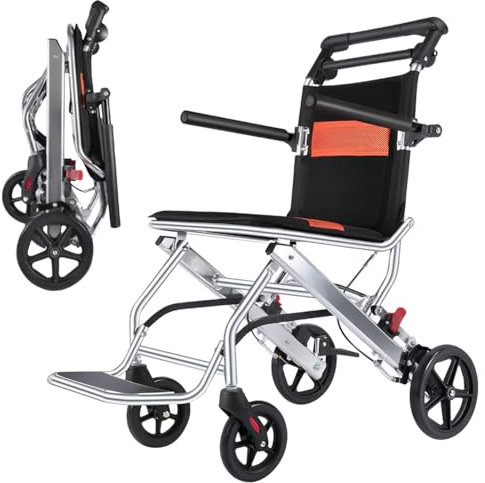 Sedia a Rotelle Pieghevole Leggera 8kg in Alluminio Carrozzina a Rotelle Freno a Mano per Adulti e Anziani Sedere 40cm per Viaggi e Imbarco Portante 100kg