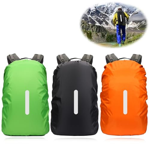 3 Stück Rucksack Regenschutz, 30-40L Regenschutz für Rucksäcke mit Reflexstreifen, Wasserdichter Backpack Überzug, Rucksäcke Schulranzen für Outdoor, Wandern, Bergsteigen (Schwarz/Orange/Grün)