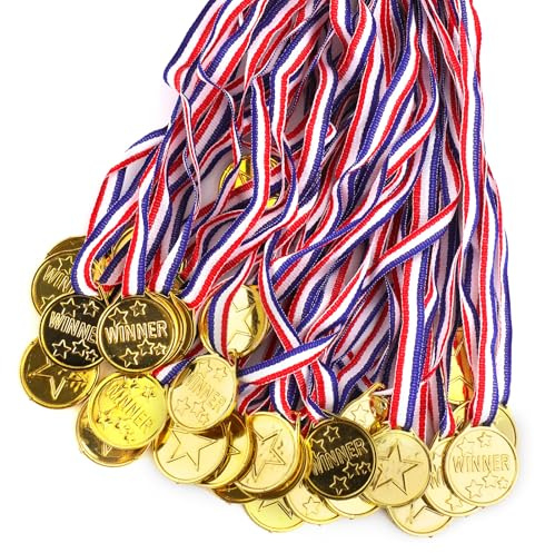 Gosknor 30 Medallas de Oro para Niños, Medallas de Oro de Plástico Medallas de Oro para Ganadores Premios de Medallas de Oro para Juegos Deportivos Regalo de Fiesta