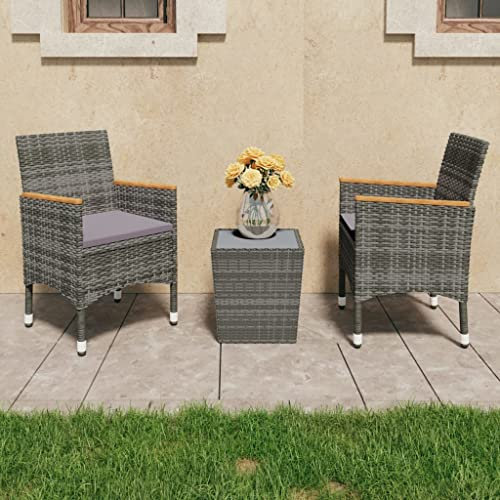 LAPOOH 3-TLG. Bistro-Set, Balkonmöbel, Balkon Möbel, Balkon Sitzgruppe, Gartenmöbel, Sitzecke Garten, Terrassen Möbel, Balkonset, Poly Rattan und Hartglas Grau