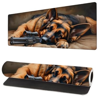 Large Mouse Mat Dog XXL 27.6x11.8 inch, Gaming Mouse Pad Gun Desk Accessories, Non Slip Waterproof Rubber Base Mouse Mats for Desk, Mousepad Washable, Mousemat with Stitched Edges for Office R-0