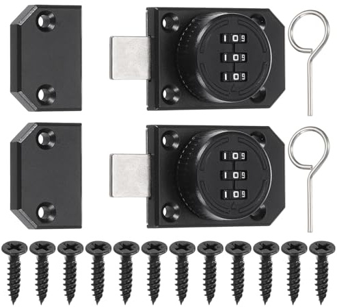 PATIKIL Combination Cabinet Lock, 3-Digit Password Cabinet Lock 2 Pcs Zinc Alloy Mechanical Keyless Safety Door Latch for One Way Door Drawer Cupboard, Black