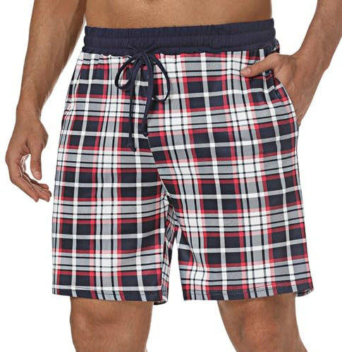 Marvmys Korta byxor för herrpyjamas byxor rutig pyjamas bomull korta byxor herr pyjamas bekväma elastiska pyjamasbyxor med fickor S-XXL, Stil D, 3XL