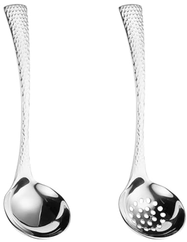 ABOOFAN Cucharones para Sopa Juego de 2 de Acero Inoxidable 304 Resistentes al Lavavajillas Mango Largo y Diseño No Adherente para Restaurantes y Cocina en Casa