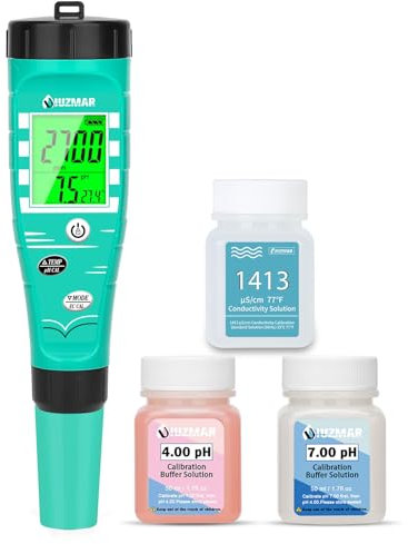 UIUZMAR Testeur de pH EC d'eau pour Hydroponique, TDS pH et EC Compteur Grow 4 en 1 pH EC TDS Mètre avec Solution D'étalonnage Testeur Numérique pH TDS pour Piscine, Aquarium