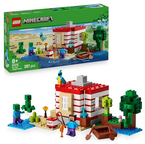 LEGO Minecraft The TNT Jungle House Toy - Interactive Set with a boat model, Steve, Creeper and Zombie Figures plus a TNT Function - Gamer Gift for 8+ Year Old Girls & Boys - 21275
