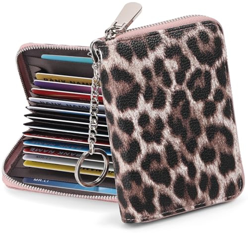 SENDEFN Geldbörse Damen Klein Kreditkartenetui für Damen mit RFID-Schutz Kleines Kartenetui Portmonee mit 16 Fächer Kartenetui Portemonnaie Leder mit Reißverschluss und Schlüsselanhänger