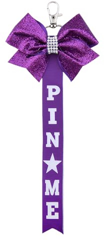 Guqqeuc Pin Me Cheer Ribbon Schlüsselanhänger für Mädchen und Frauen, Cheer Bow Schlüsselanhänger für Rucksack, Tasche, Cheer Bow Holder für Rucksack, Schleife, Tasche, Charms, violett, S