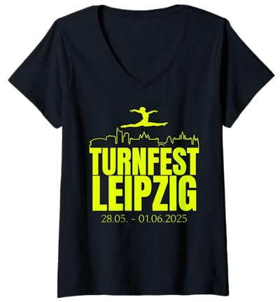 Damen Turnfest Leipzig 2025 Gymnastik Turnen International Sport T-Shirt mit V-Ausschnitt