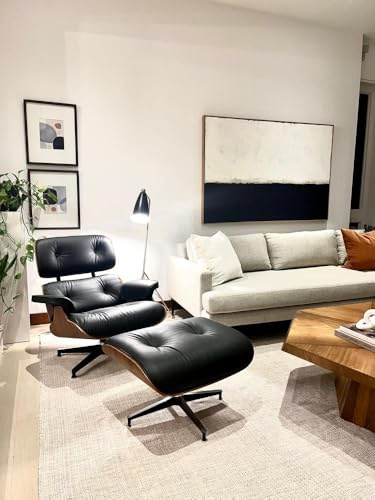Birchhaus Echtleder-Entspannungssessel mit Fußhocker, moderner Fernsehsessel, drehbarer Chaiselongue mit Ottomane, Fester Neigungswinkel von 105°, einzigartiges Design mit gepolstertem Kissen