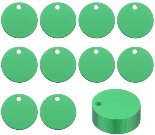 PATIKIL 25 Piezas Placas Redondas De Metal 1 En Blanco Con Agujero Verde | Para Estampado, De Aluminio Anodizado, Para Grabado Laser, Para Mascotas Artesanías DIY Decorativas