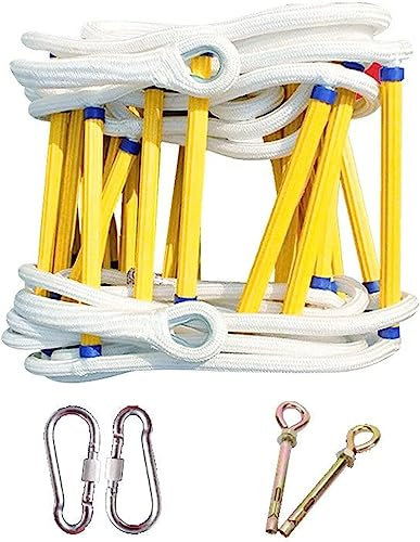 OYYMTE Escalera de Cuerda de Escape de Emergencia, Escalera de Incendios, Cuerda ignífuga con Gancho, despliegue rápido y fácil Almacenamiento(20m)